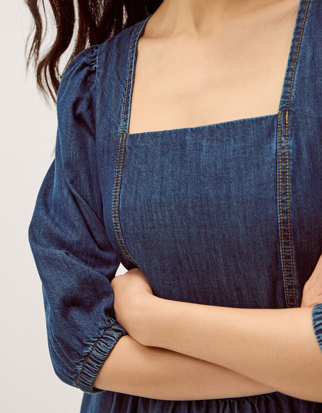 Lily Square Neck Denim Midi Dress, Blue (INDIGO), large