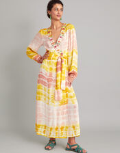 Premium Tie Dye Maxi Kaftan Dress, Yellow (YELLOW), large