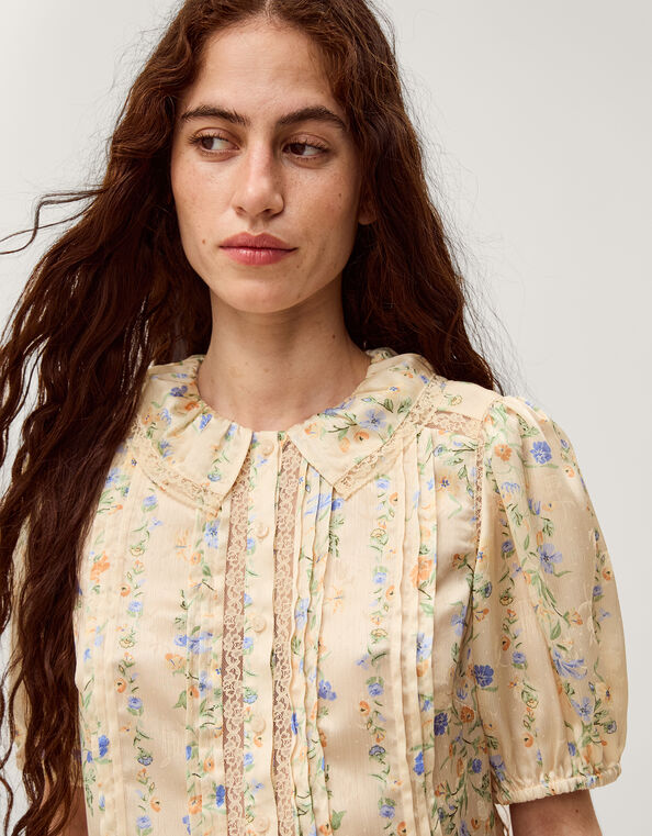Naomi Puff Sleeve Floral Lace Blouse, Yellow (LEMON), large