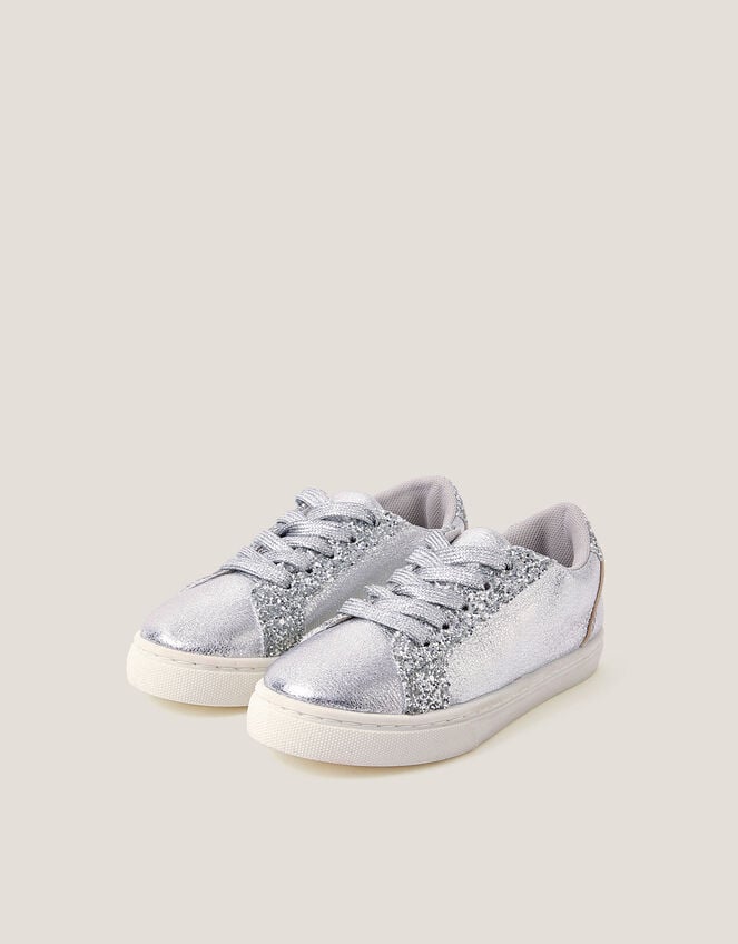 Glitter Metallic Trainers, Silver (SILVER), large