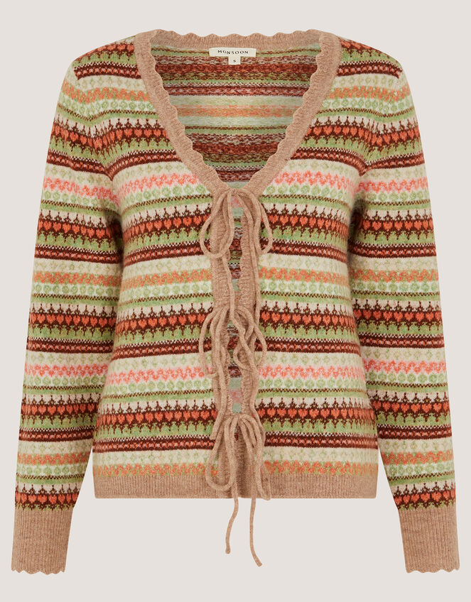 Fran Front Tie Fair Isle Cardigan, Natural (NATURAL), large