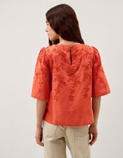 Georgia Floral Embroidered Top, Orange (ORANGE), large