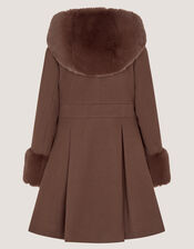 Faux Fur Hood Bow Coat, Brown (TAUPE), large