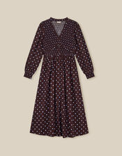 Shae Polka Dot Jersey Midi Dress, Brown (CHOCOLATE), large