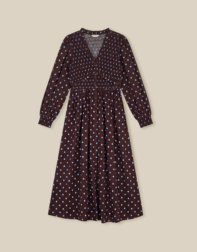 Shae Polka Dot Jersey Midi Dress, Brown (CHOCOLATE), large