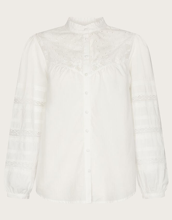 Bronwyn Broderie Pintuck Embroidered Blouse, White (WHITE), large