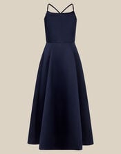 Cowl Neck Satin Prom Dress, Blue (NAVY), large