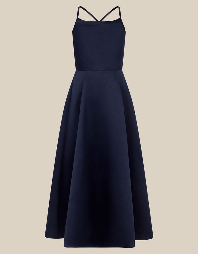 Cowl Neck Satin Prom Dress, Blue (NAVY), large