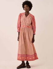 East Devyn Hand Woodblock Cotton Dress, Pink (PINK), large