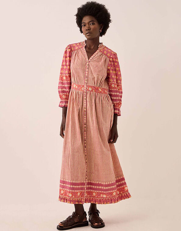East Devyn Hand Woodblock Cotton Dress, Pink (PINK), large