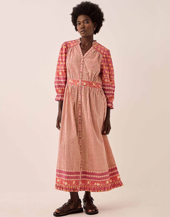 East Devyn Hand Woodblock Cotton Dress, Pink (PINK), large