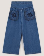 Embroidered Pocket Chambray Trousers, Blue (BLUE), large