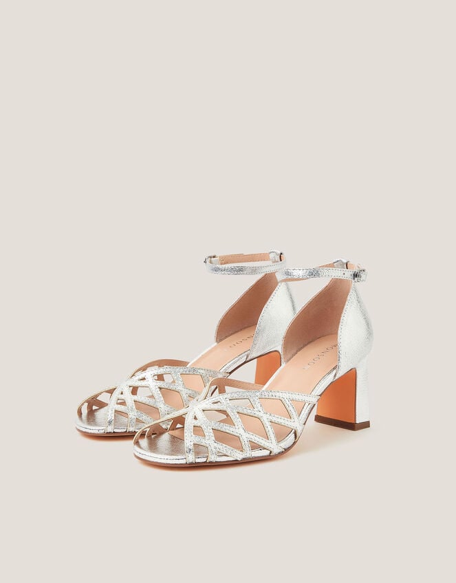 Callie Metallic Caged Heel Sandals, Silver (SILVER), large