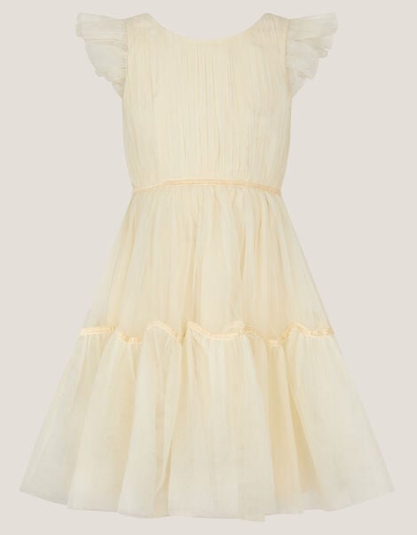 Charlize Flutter Sleeve Tulle Dress, Natural (CHAMPAGNE), large