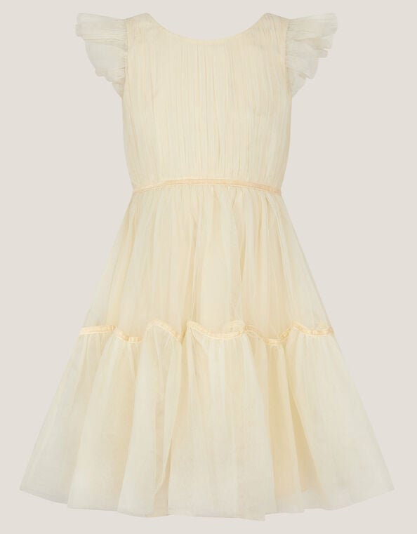 Charlize Flutter Sleeve Tulle Dress, Natural (CHAMPAGNE), large