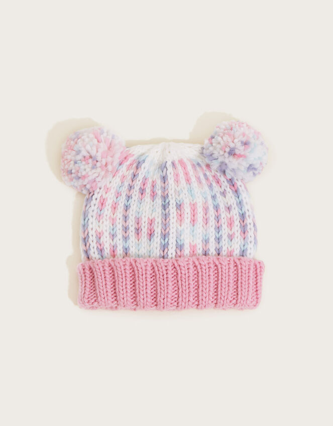 Baby Rainbow Knit Double Pom-Pom Hat, Multi (MULTI), large