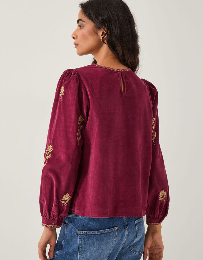 Mia Embroidered Corduroy Blouse, Red (CHERRY), large