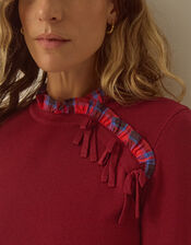 Cleo Check Frill Jumper, Red (BURGUNDY), large