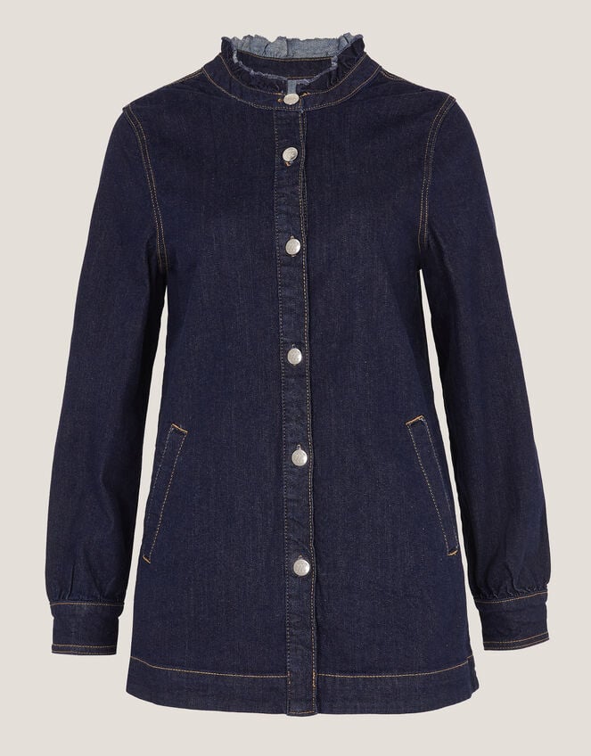 Louisa Longline Frill Denim Jacket, Blue (INDIGO), large