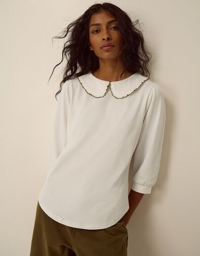 Caris Collar Jersey Top, Ivory (IVORY), large