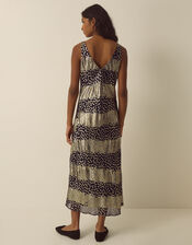 Ada Sleeveless Metallic Bias Cut Midi Dress, Black (BLACK), large