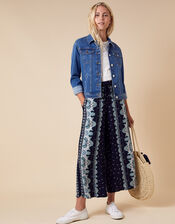 Printed Wide Leg Trousers in LENZING��� ECOVERO���, Blue (NAVY), large