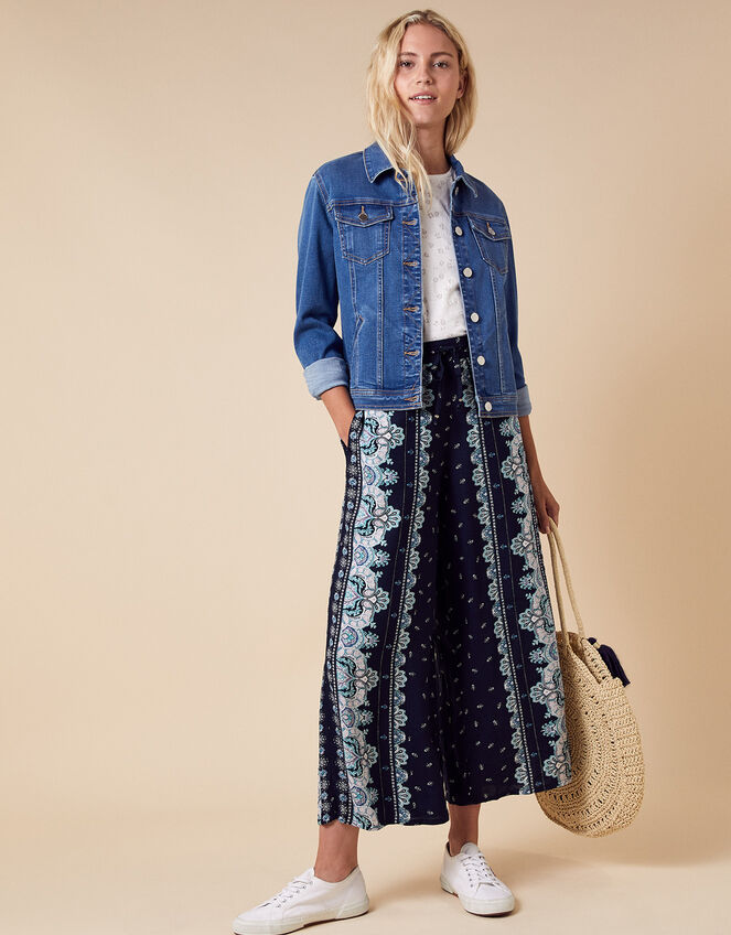 Printed Wide Leg Trousers in LENZING��� ECOVERO���, Blue (NAVY), large