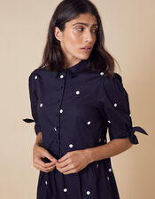 Spot Print Poplin Dress in Organic Cotton, Blue (NAVY), large