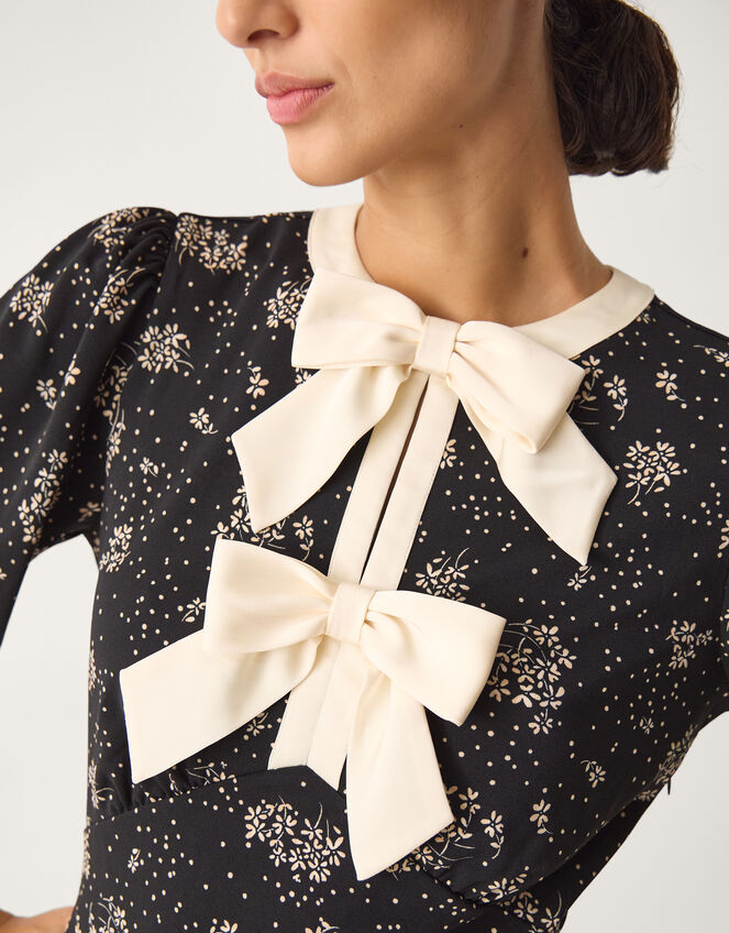 Dotty Bow Floral Jersey Midi Dress, Black (BLACK), large
