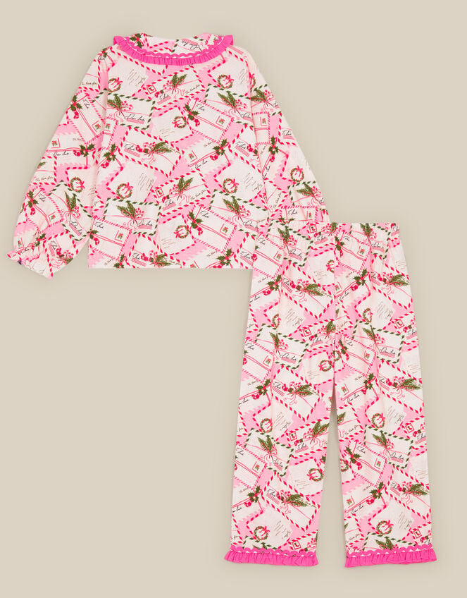 Christmas Letter Print Long Pyjamas Set, Pink (PINK), large