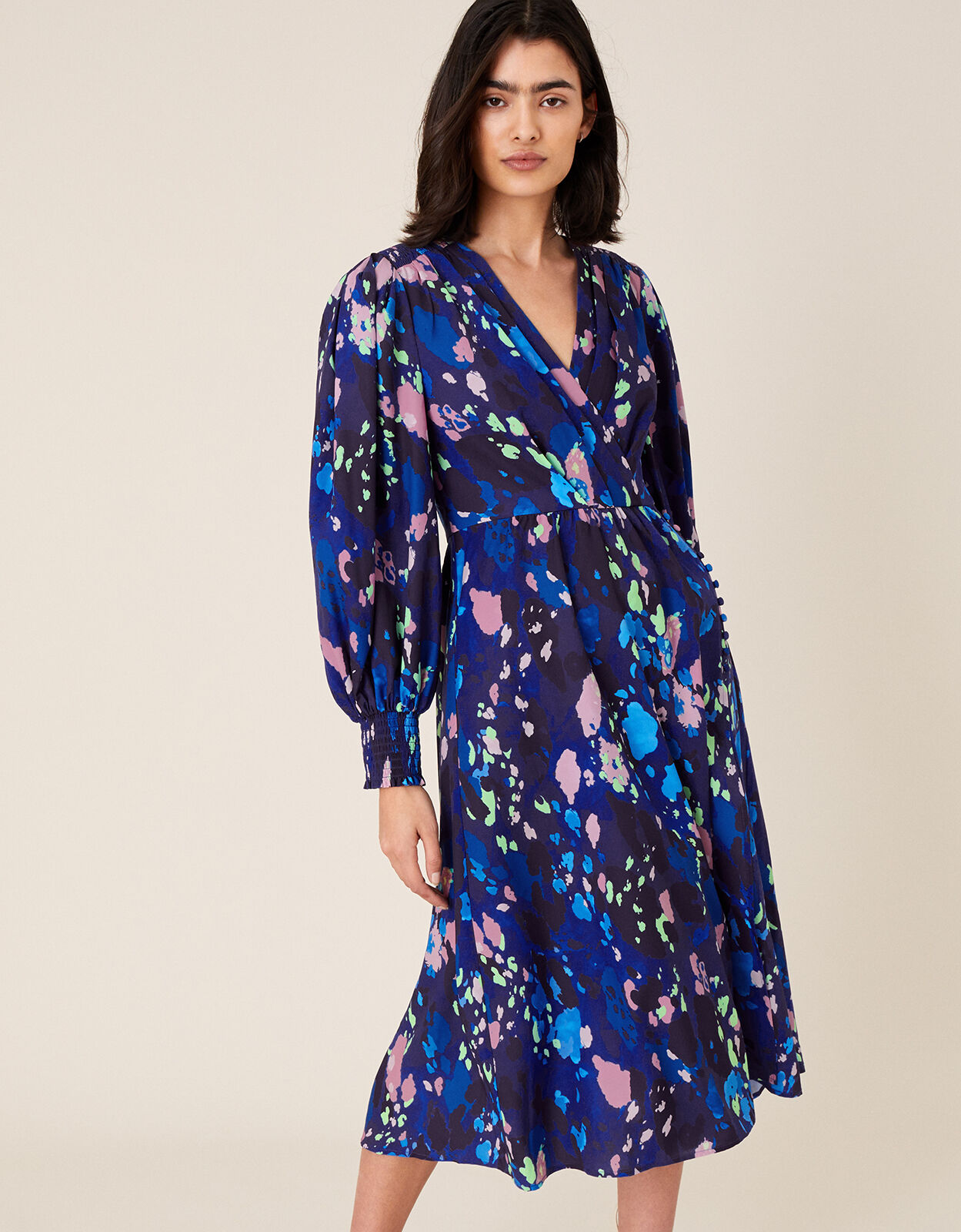 Anita Animal Print Wrap Dress Blue | Evening Dresses | Monsoon Global.