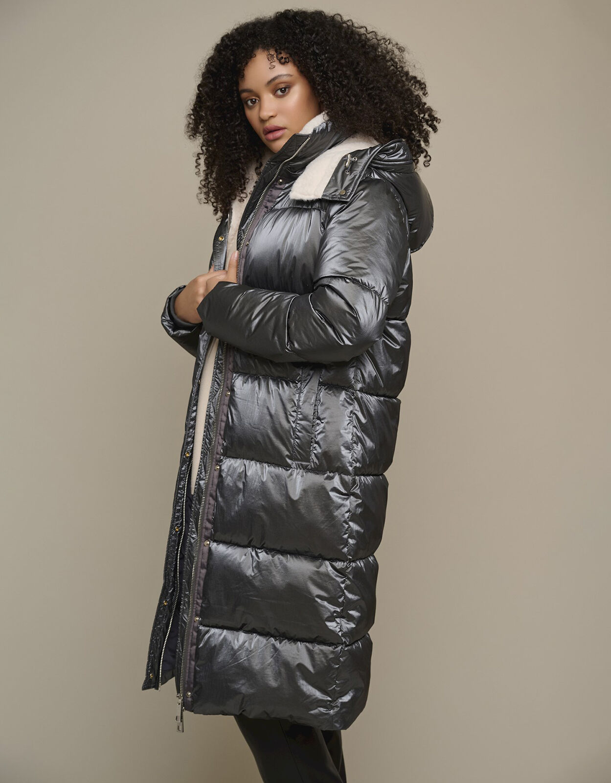 Rino and Pelle Metallic Padded Coat Gray