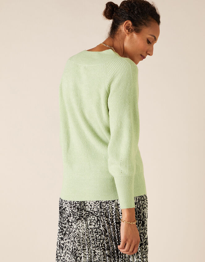 V-Neck Ribbed Knit Jumper, Green (GREEN), large