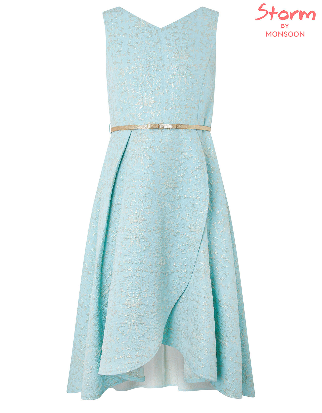 Katerina Metallic Jacquard High Low Dress Blue Girls Dresses Monsoon Global