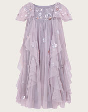 Land of Wonder Floral Sequin Waterfall Dress, Purple (LILAC), large