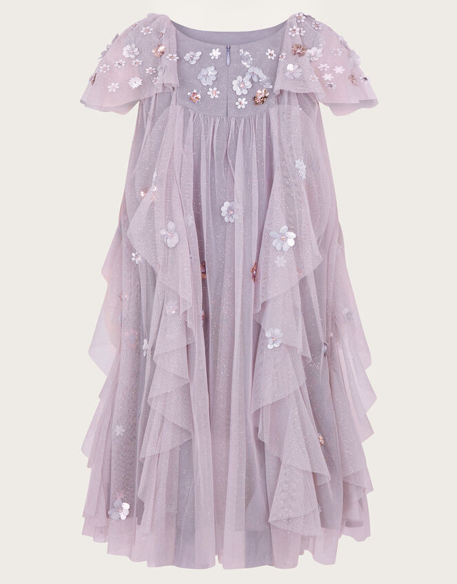 Land of Wonder Floral Sequin Waterfall Dress, Purple (LILAC), large
