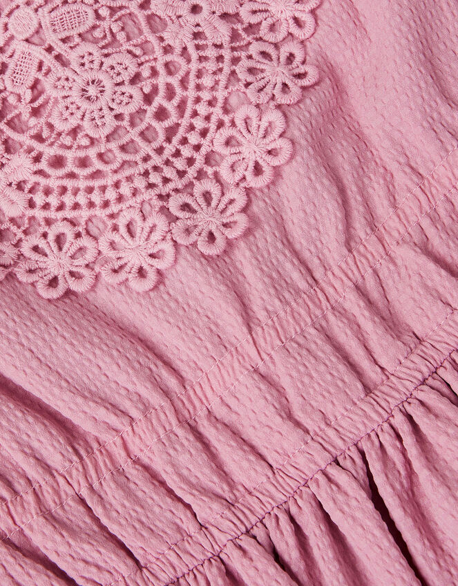 Crochet Yoke Tiered Dress, Pink (PINK), large