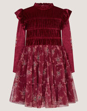 Floral Velvet Disco Dress, Red (BURGUNDY), large