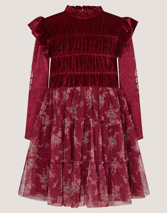 Floral Velvet Disco Dress, Red (BURGUNDY), large