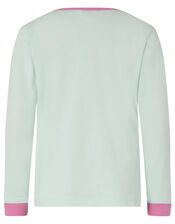 Owl Jersey and Woven Pyjama Set in Organic Cotton, Blue (AQUA), large