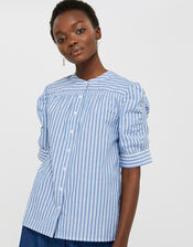 Tessa Striped Shirt in Pure Cotton, Blue (BLUE), large