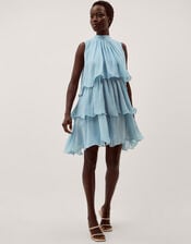 Elle Sleeveless Ruffle Tier Mini Dress, Blue (PALE BLUE), large