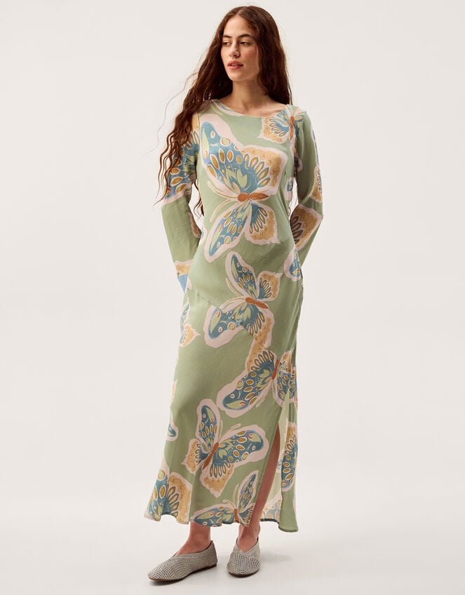 Clemence Aurelie Butterfly Long Sleeve Maxi Dress, Green (SAGE), large