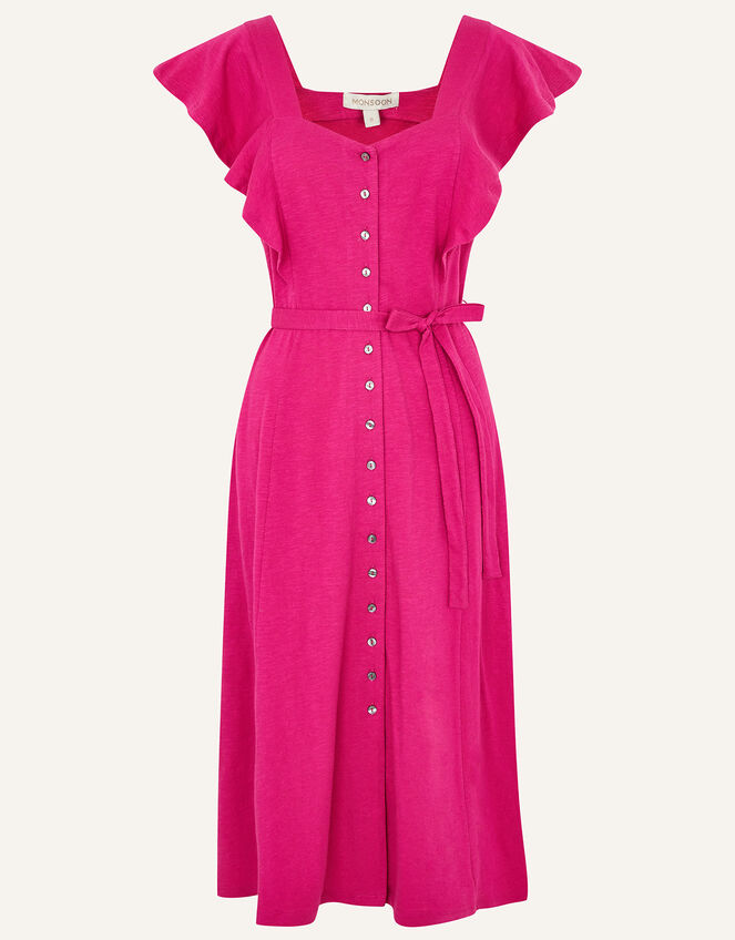 Fia Button Frill Jersey Dress, Pink (PINK), large