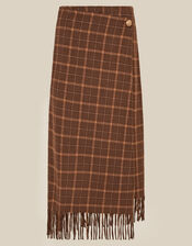 Celeste Check Fringe Midi Skirt, Brown (CHOCOLATE), large