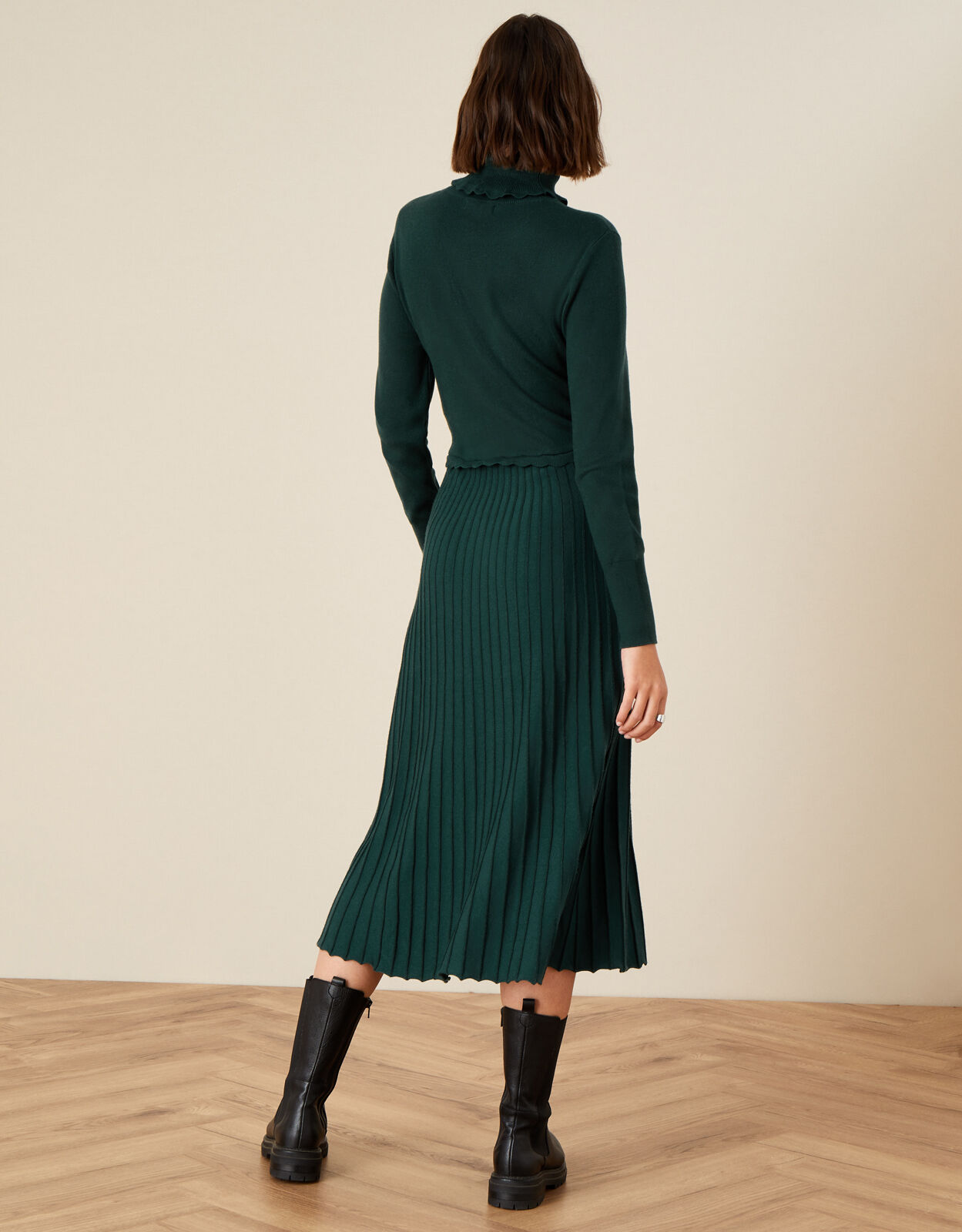 Scallop Roll Neck Dress Green Day Dresses Monsoon US