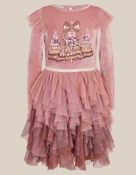 Sequin Christmas Tree Velvet Disco Dress, Pink (PINK), large