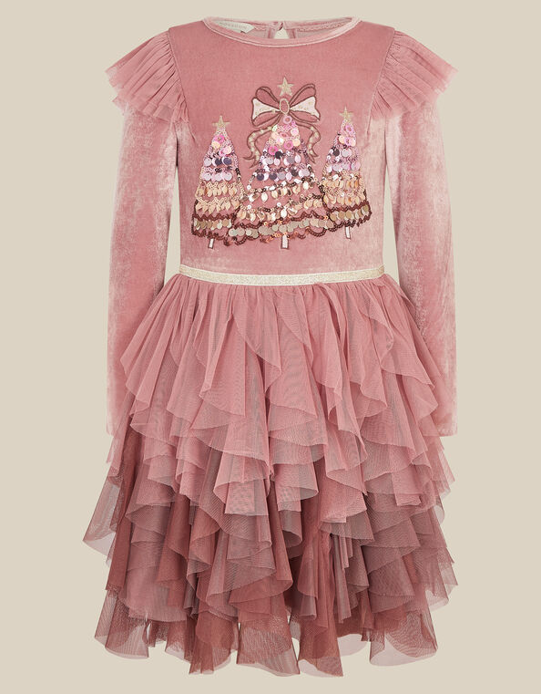 Sequin Christmas Tree Velvet Disco Dress, Pink (PINK), large