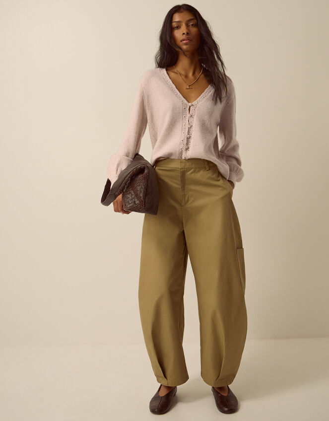 Talitha V-Neck Pointelle Cardigan, Mink (MINK), large