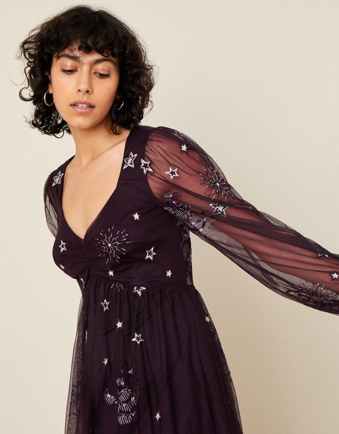 Tia Star Embellished Dress, Purple (PLUM), large